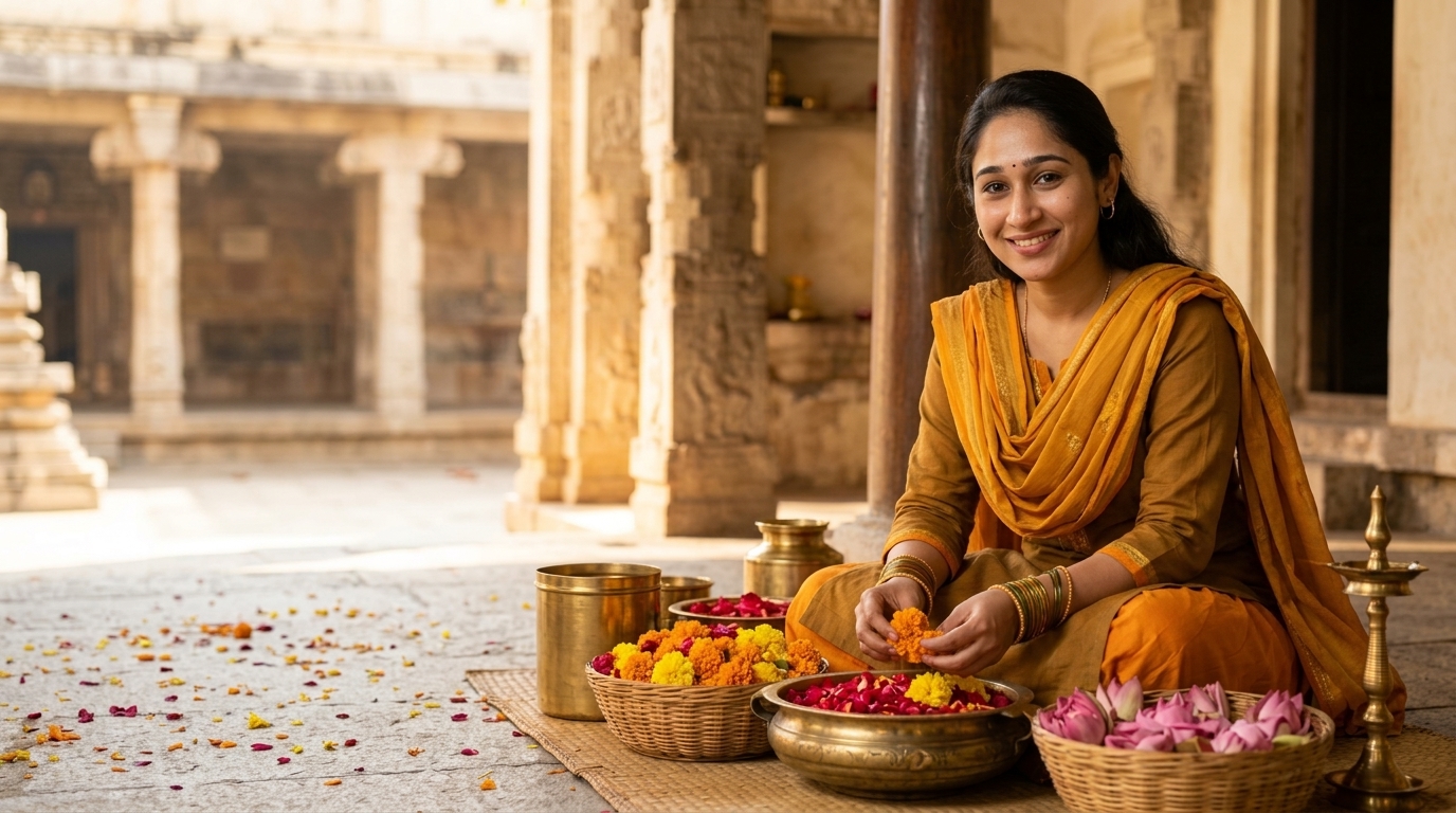 The Meru sacred flower upcycling craftsmanship - Indian woman artisan
